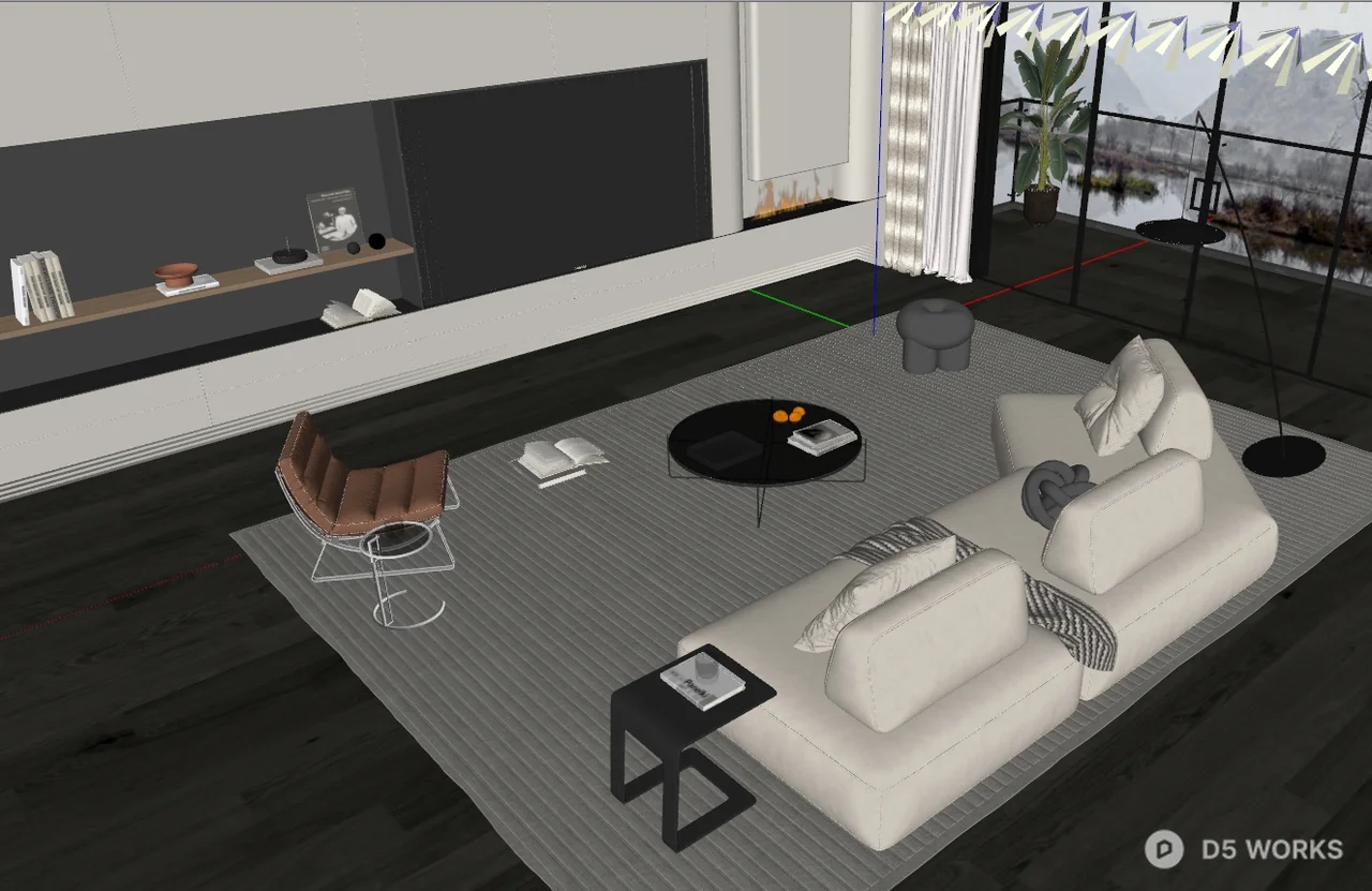 Modern Minimalist Living Room With Panoramic View 3d model thumbnail 2