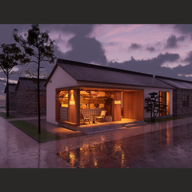 Modern Zen Style Outdoor Cafe Kiosk 3d model