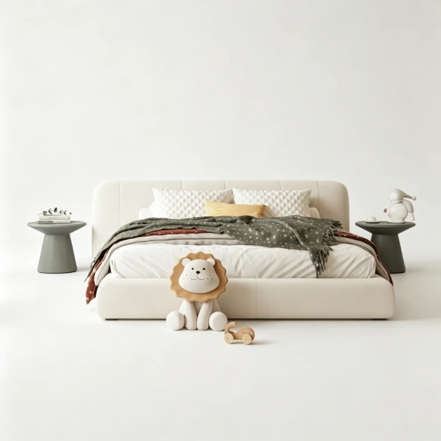 Modern Minimalist Kids Bed with Lion Plush Decor 3d model