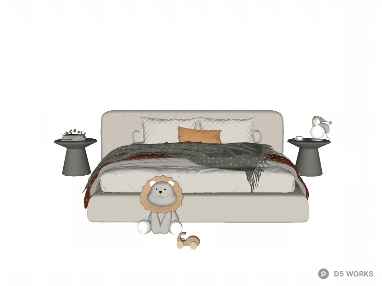 Modern Minimalist Kids Bed with Lion Plush Decor 3d model thumbnail 2