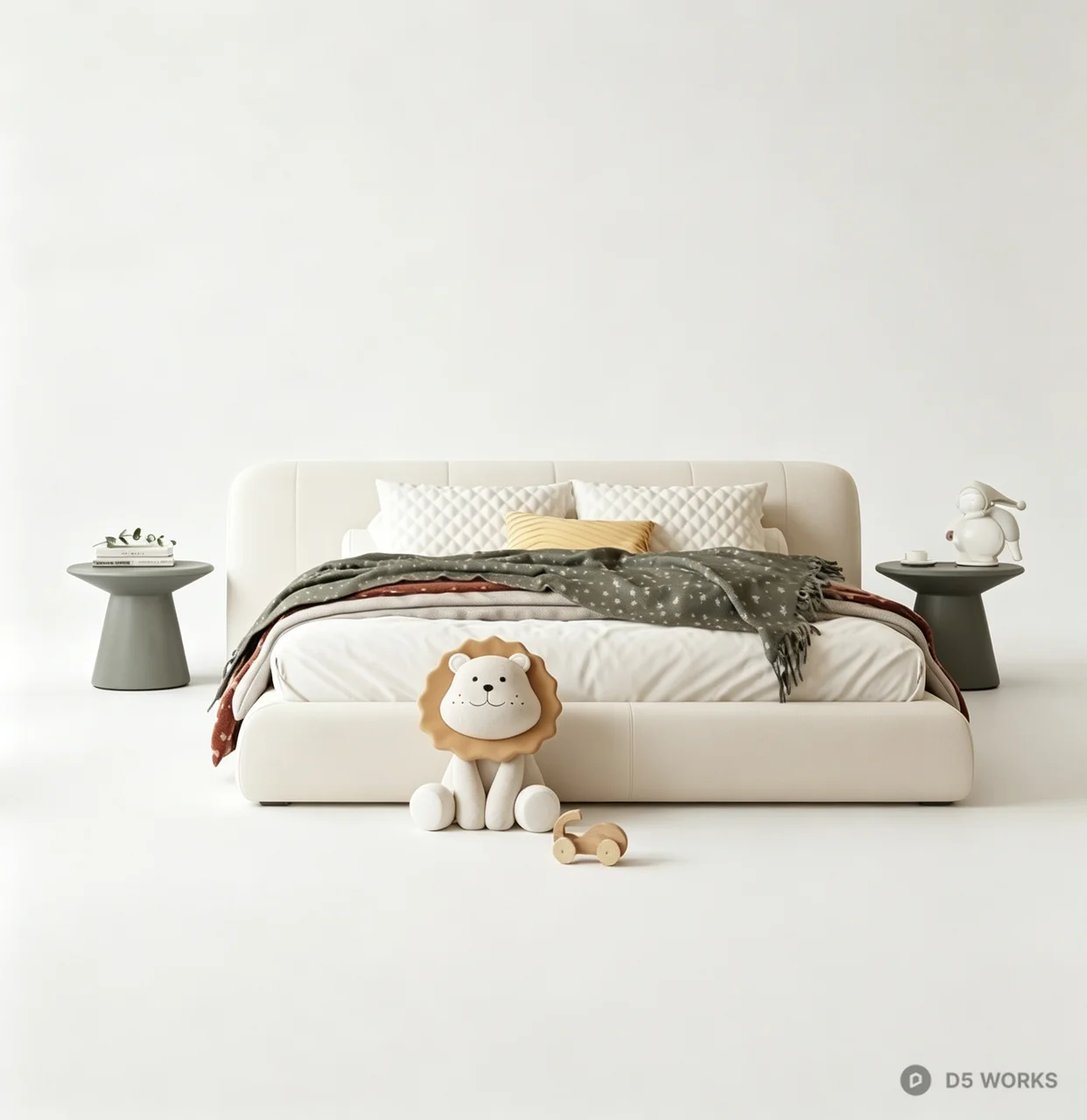 Modern Minimalist Kids Bed with Lion Plush Decor 3d model - Image 1