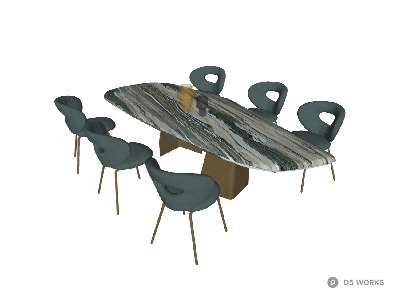 Luxury Marble Dining Set with Emerald Leather Chairs 3d model thumbnail 2