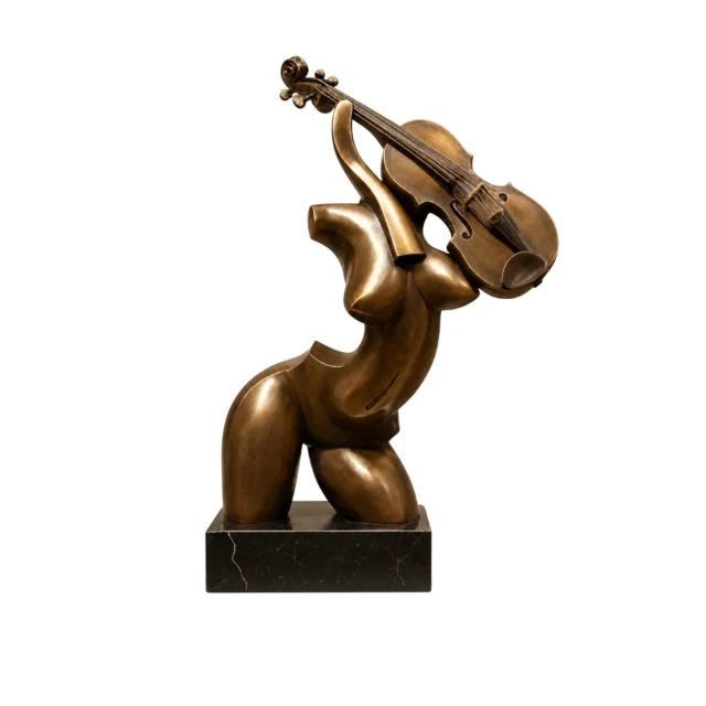 Abstract Bronze Female Violinist Sculpture 3d model