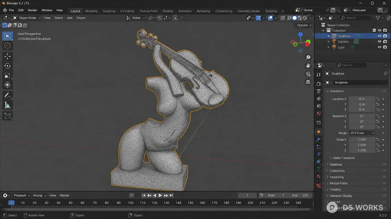Abstract Bronze Female Violinist Sculpture 3d model thumbnail 2