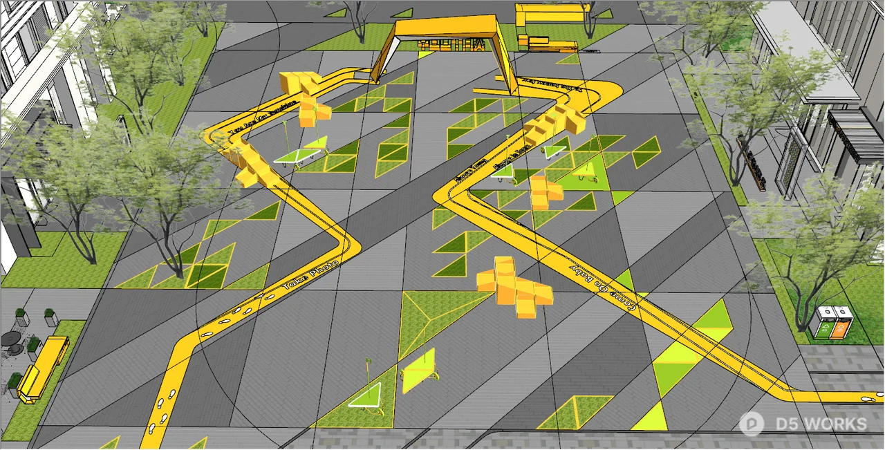 Modern Municipal Plaza With Geometric Paving 3d model thumbnail 2