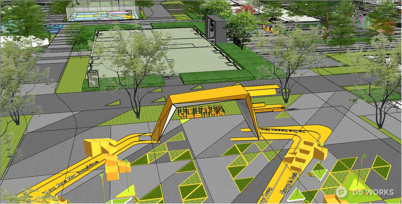Modern Municipal Plaza With Geometric Paving 3d model thumbnail 3