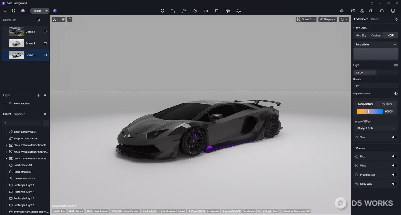 Matte Black Sports Car With Purple Accents 3d model thumbnail 2