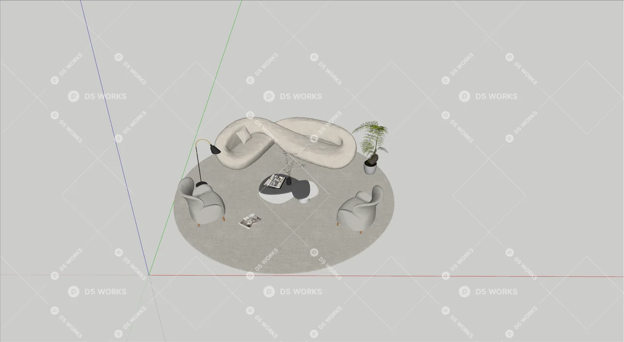 Minimalist White Three Seater Sofa 3d model thumbnail 2