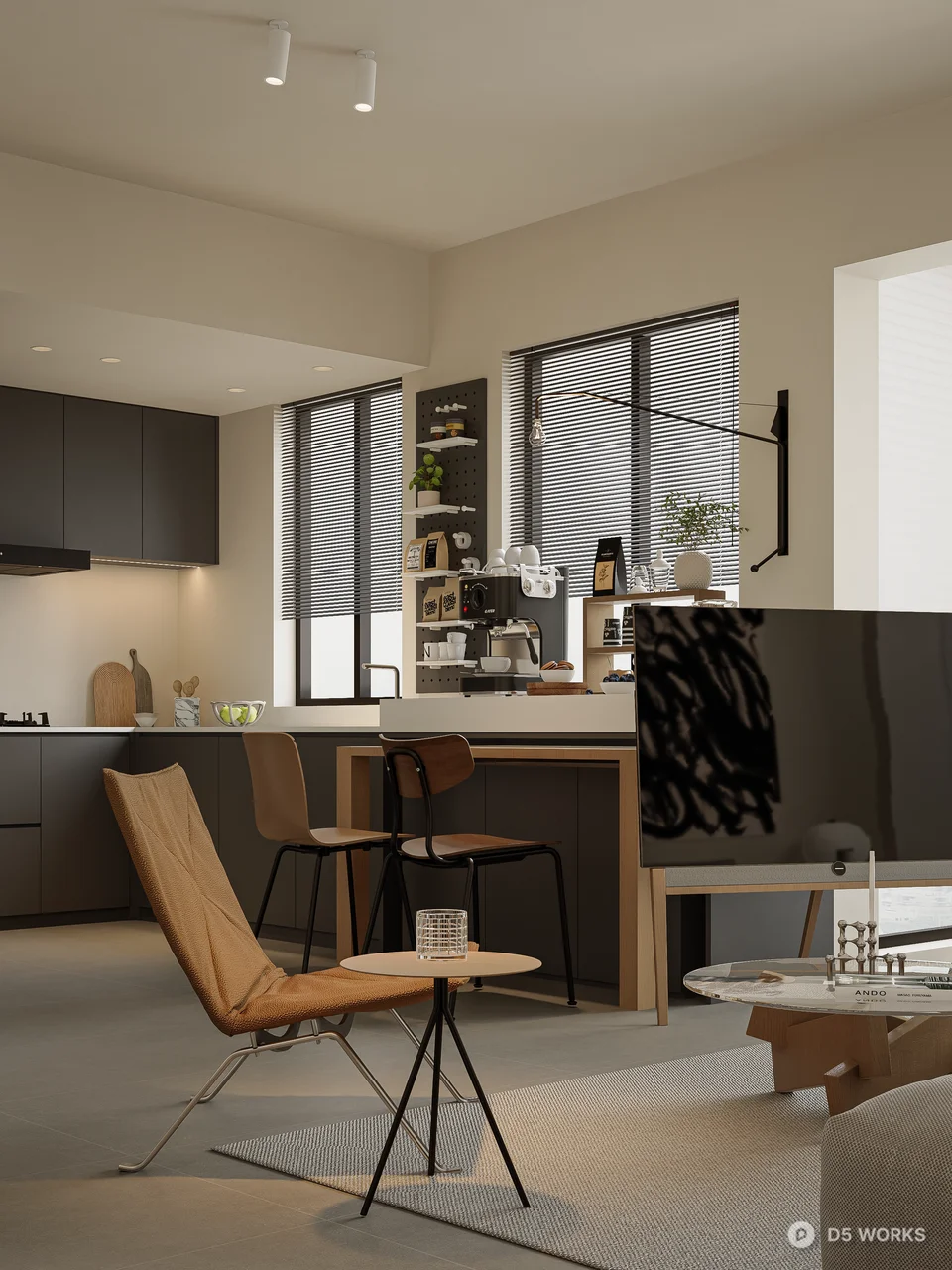 Minimalist Open Plan Living Dining Space 3d model thumbnail 5