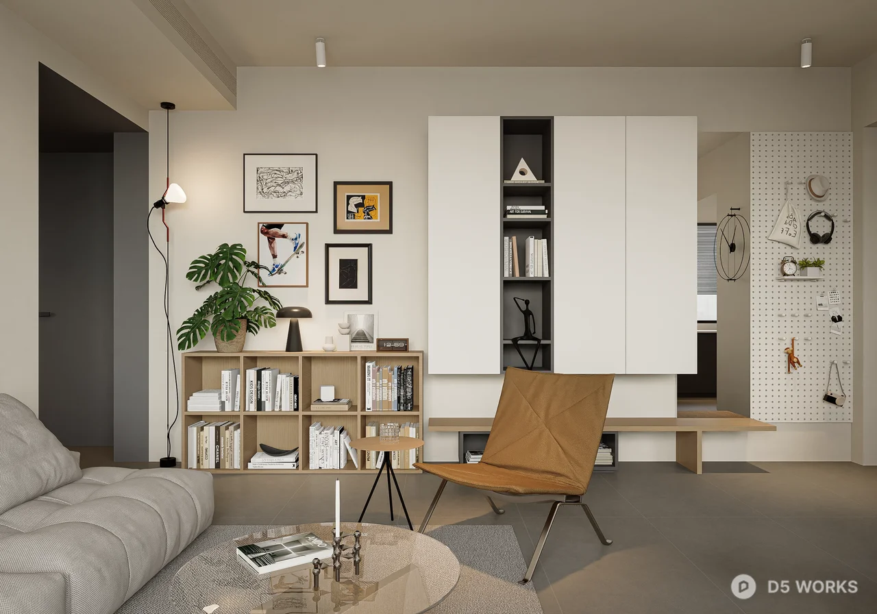 Minimalist Open Plan Living Dining Space 3d model thumbnail 2