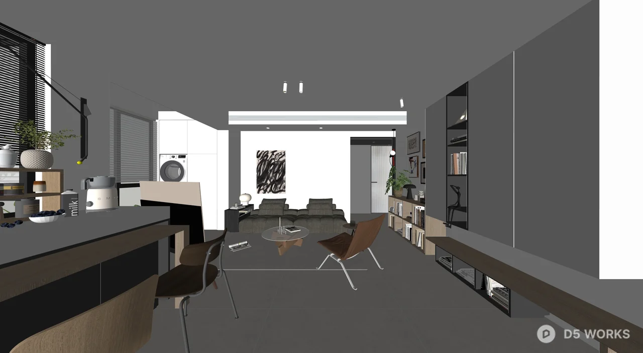 Minimalist Open Plan Living Dining Space 3d model thumbnail 9