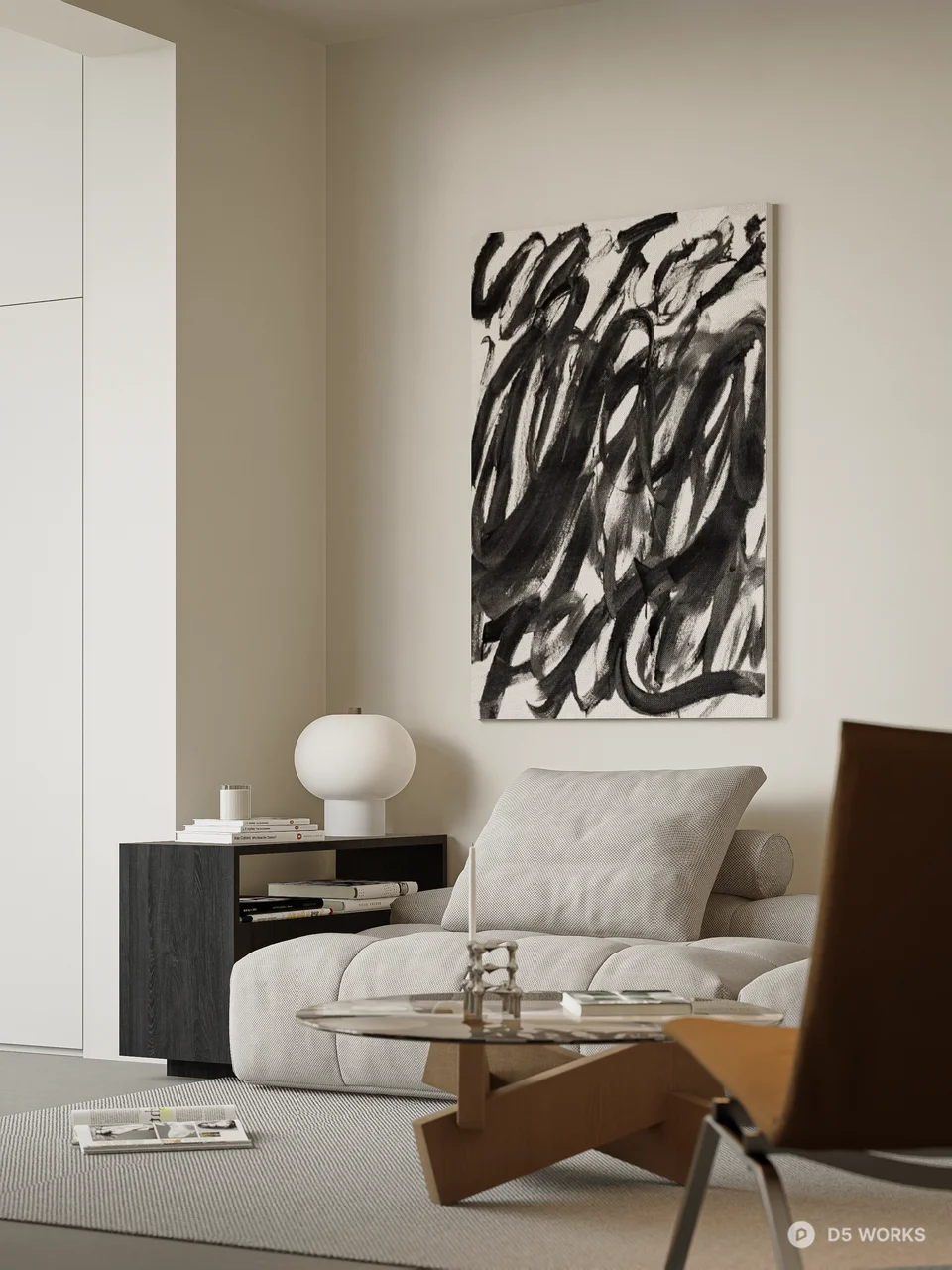 Minimalist Open Plan Living Dining Space 3d model thumbnail 7