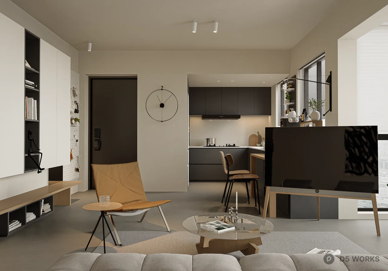 Minimalist Open Plan Living Dining Space 3d model - Image 1