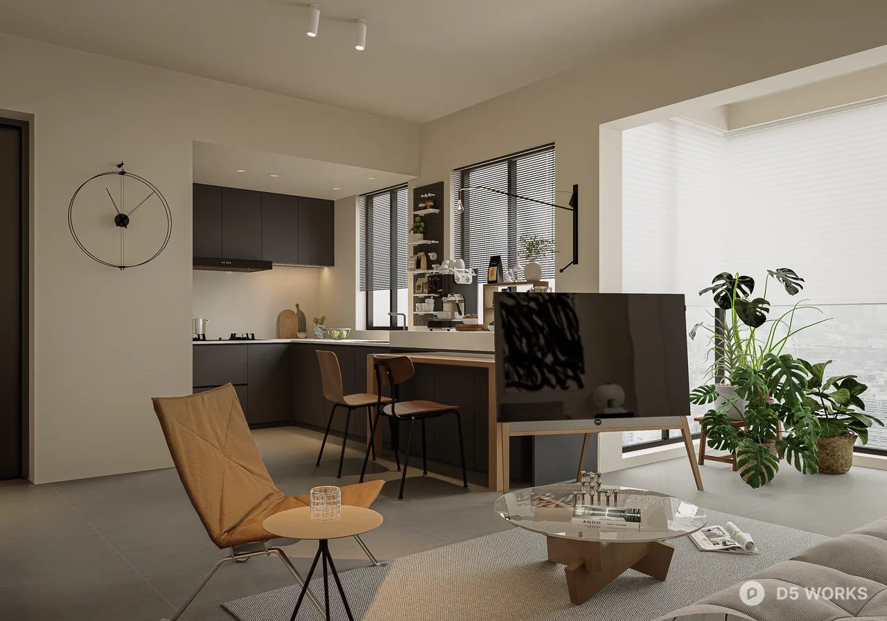 Minimalist Open Plan Living Dining Space 3d model thumbnail 3
