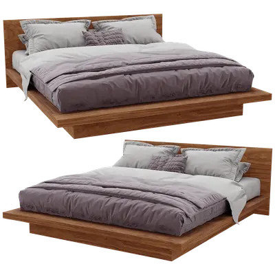 Floating Platform Bed With Wooden Frame 3d model