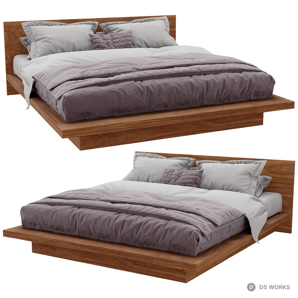 Floating Platform Bed With Wooden Frame 3d model - Image 1