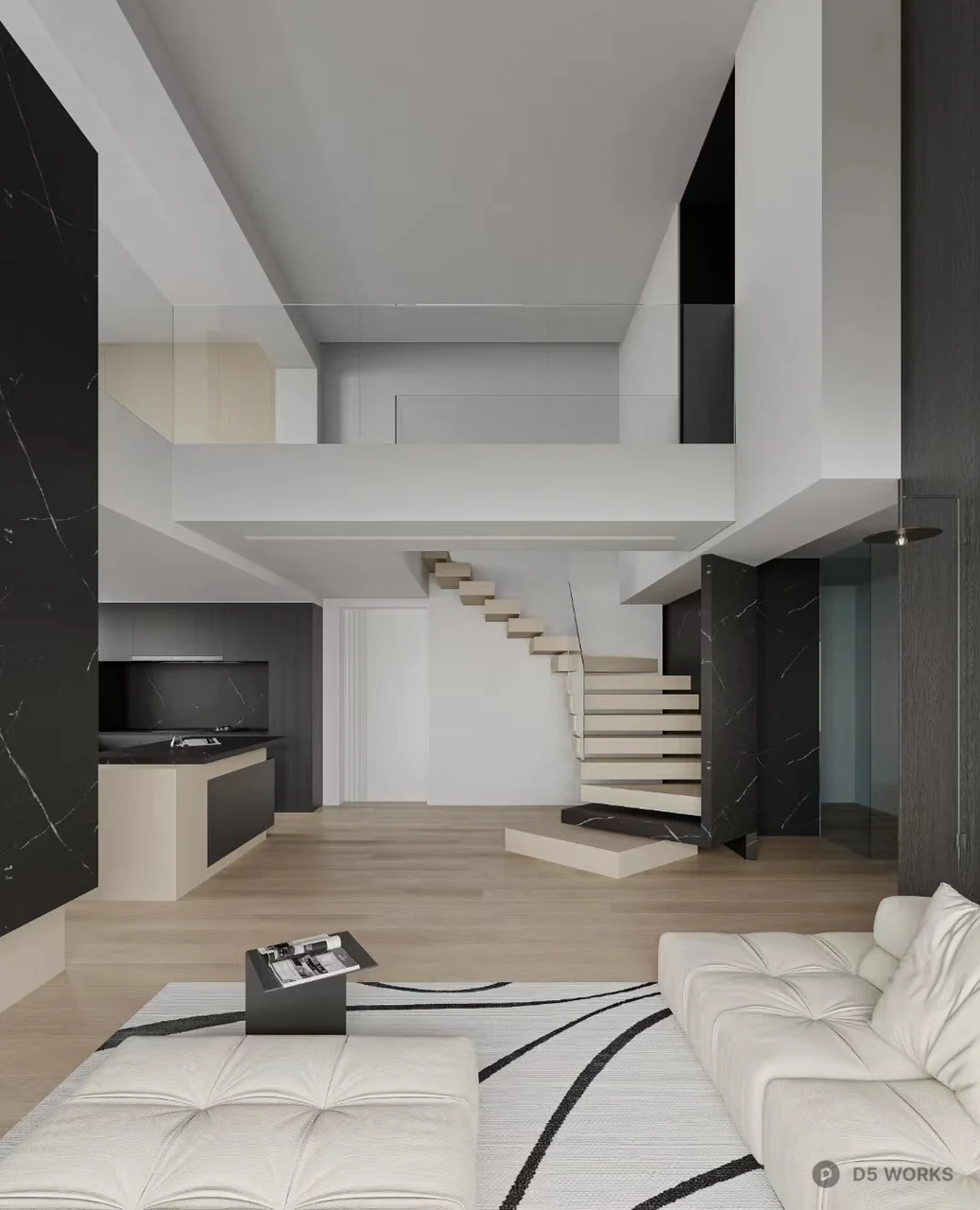 Minimalist Living Dining Space 3d model - Image 1
