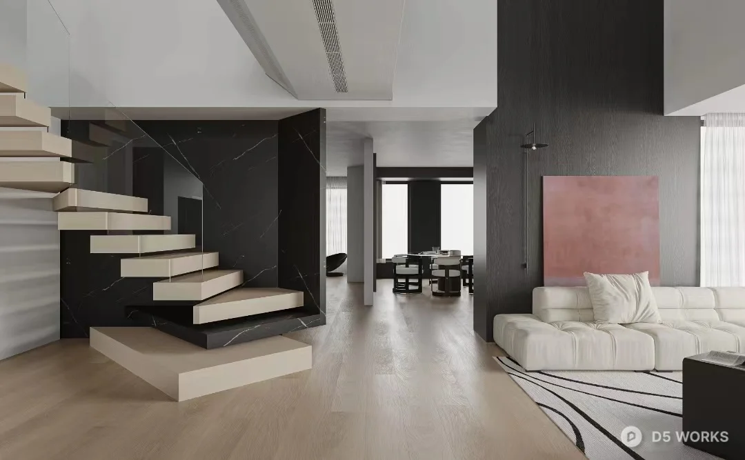 Minimalist Living Dining Space 3d model thumbnail 2
