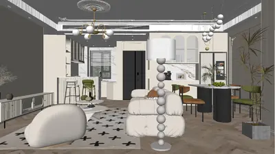 Modern Minimalist Living Dining Space 3d model