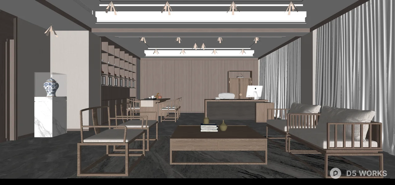 Modern Chinese Style Independent Office 3d model thumbnail 3