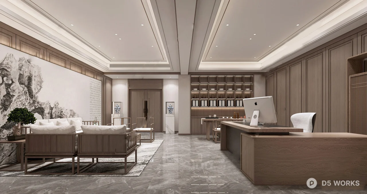 Modern Chinese Style Independent Office 3d model thumbnail 2