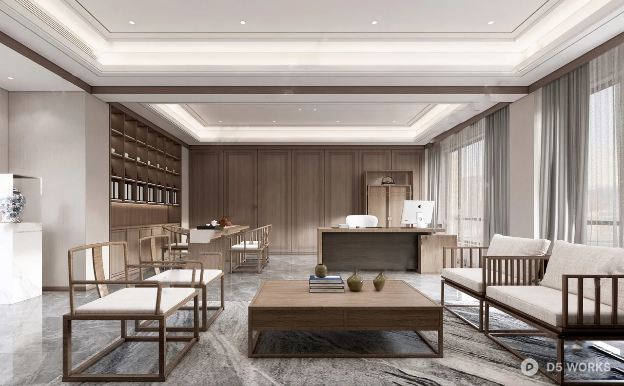 Modern Chinese Style Independent Office 3d model - Image 1