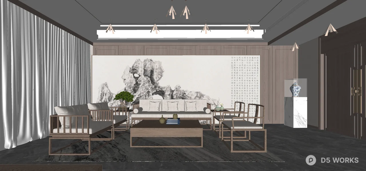 Modern Chinese Style Independent Office 3d model thumbnail 6