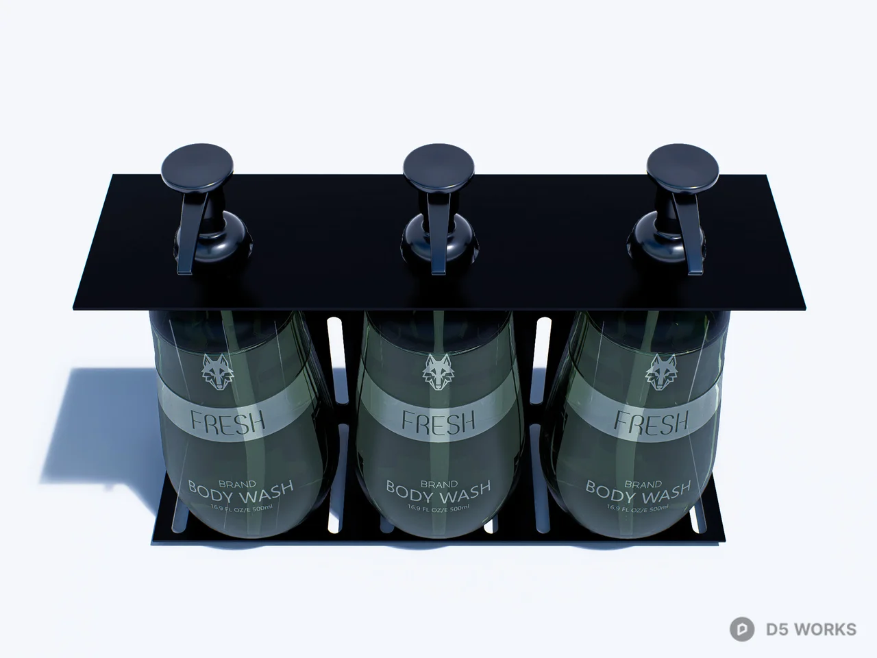 Modern Triple Body Wash Dispenser Set with Wall Mount 3d model thumbnail 3