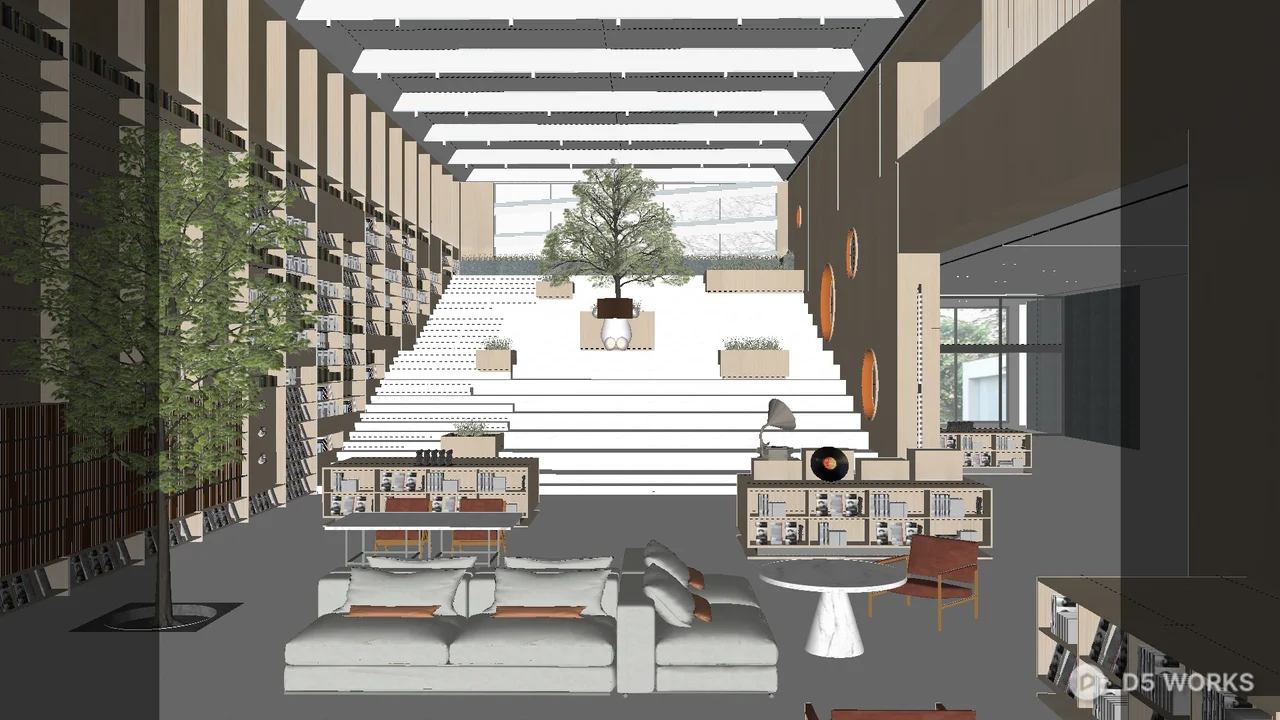 Modern Library Space with Tiered Seating 3d model - Image 1