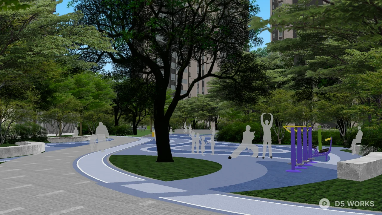 Residential Landscape With Blue Pathway And Greenery 3d model thumbnail 3