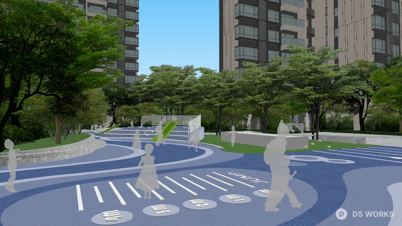 Residential Landscape With Blue Pathway And Greenery 3d model - Image 1