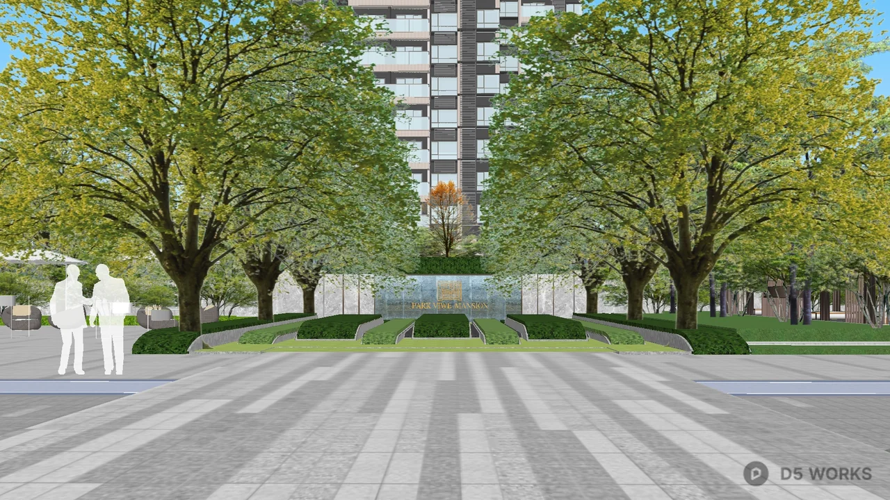 Residential Landscape With Blue Pathway And Greenery 3d model thumbnail 2