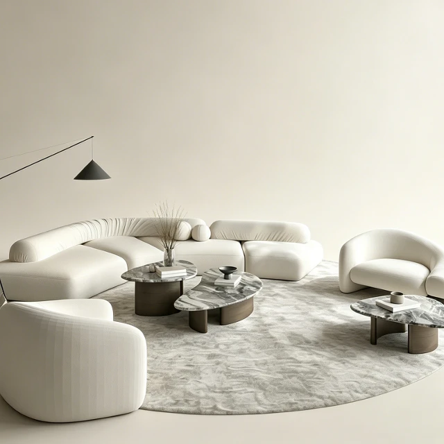 Modern Organic Curved Sofa and Marble Coffee Table Set 3d model
