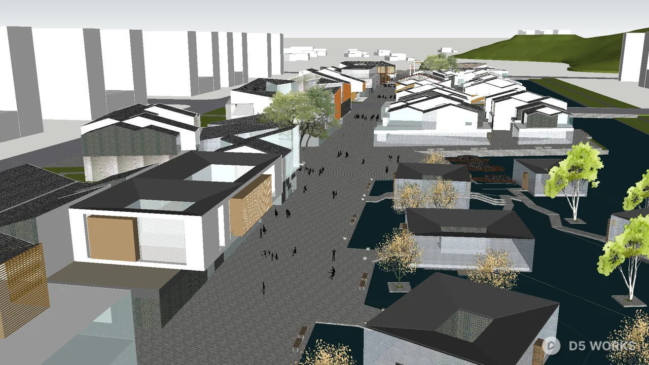 Commercial Street Landscape With Tree And Benches 3d model thumbnail 2