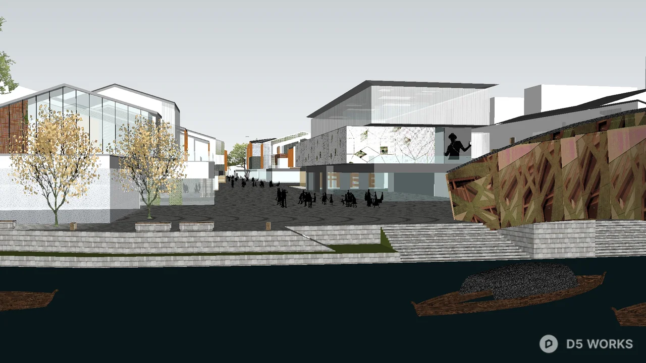 Commercial Street Landscape With Tree And Benches 3d model thumbnail 5