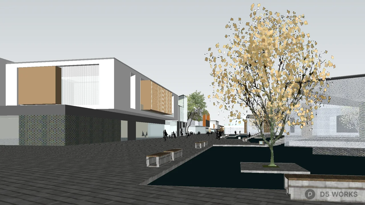 Commercial Street Landscape With Tree And Benches 3d model - Image 1