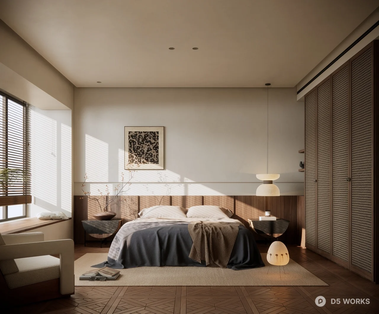 Modern Minimalist Bedroom With Warm Lighting 3d model - Image 1