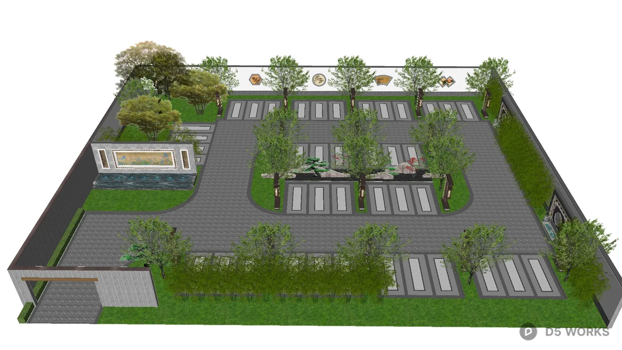 Outdoor Parking Lot With Green Buffer Zones 3d model - Image 1