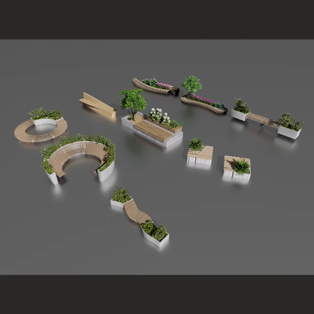 Parametric Urban Bench and Planter Collection 3d model