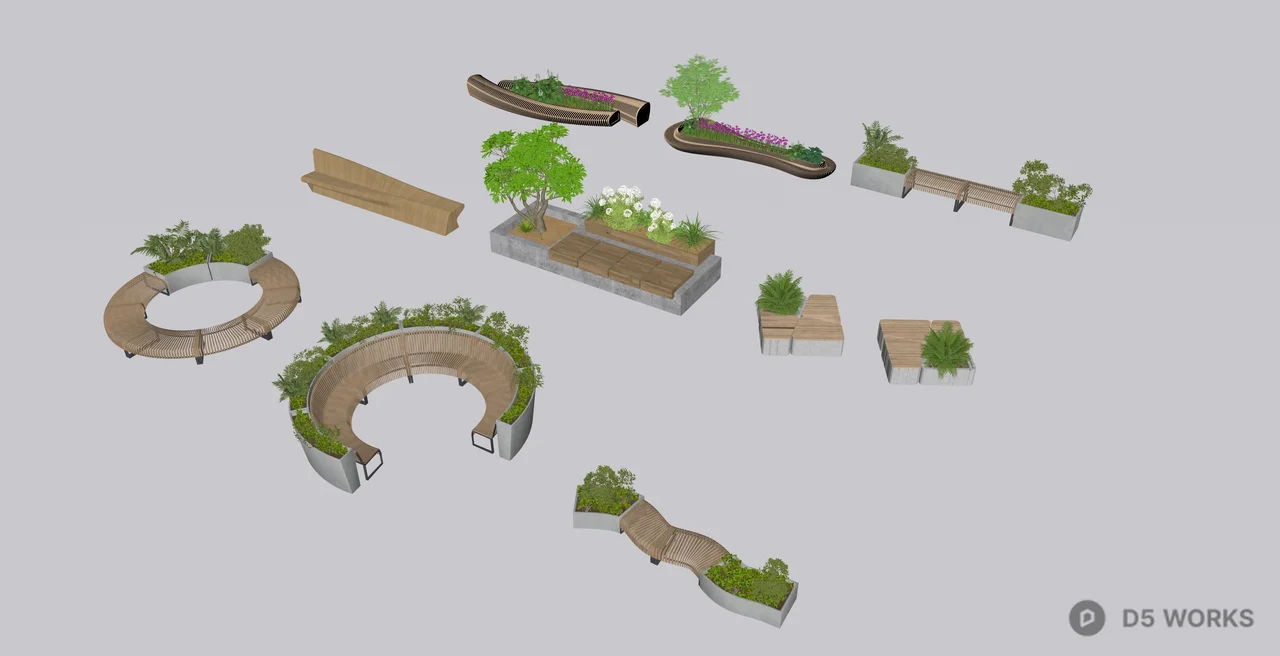 Parametric Urban Bench and Planter Collection 3d model thumbnail 2