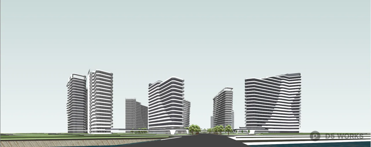 Modern Commercial Complex Under Cloudy Sky 3d model thumbnail 5