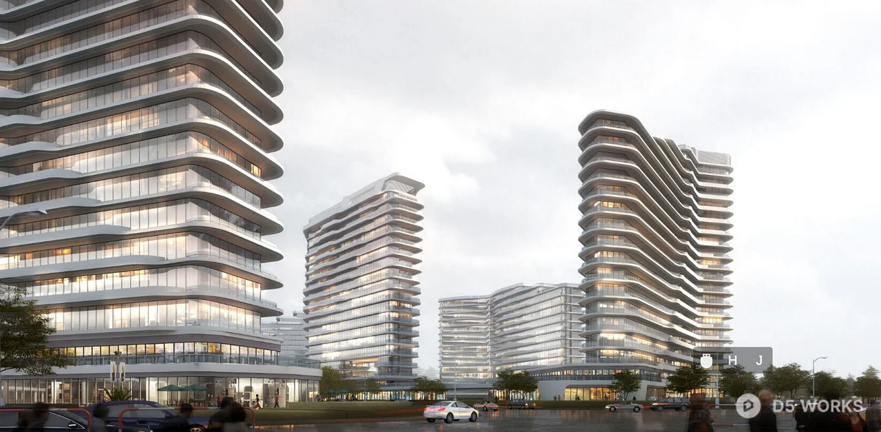 Modern Commercial Complex Under Cloudy Sky 3d model thumbnail 2