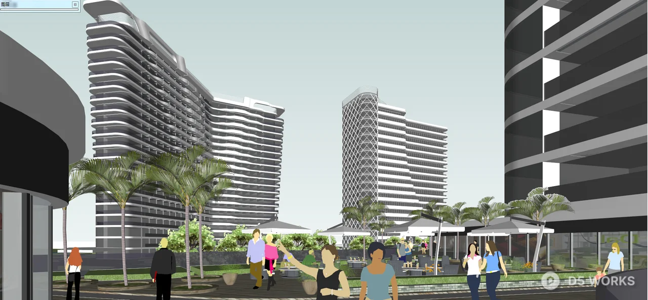 Modern Commercial Complex Under Cloudy Sky 3d model thumbnail 8