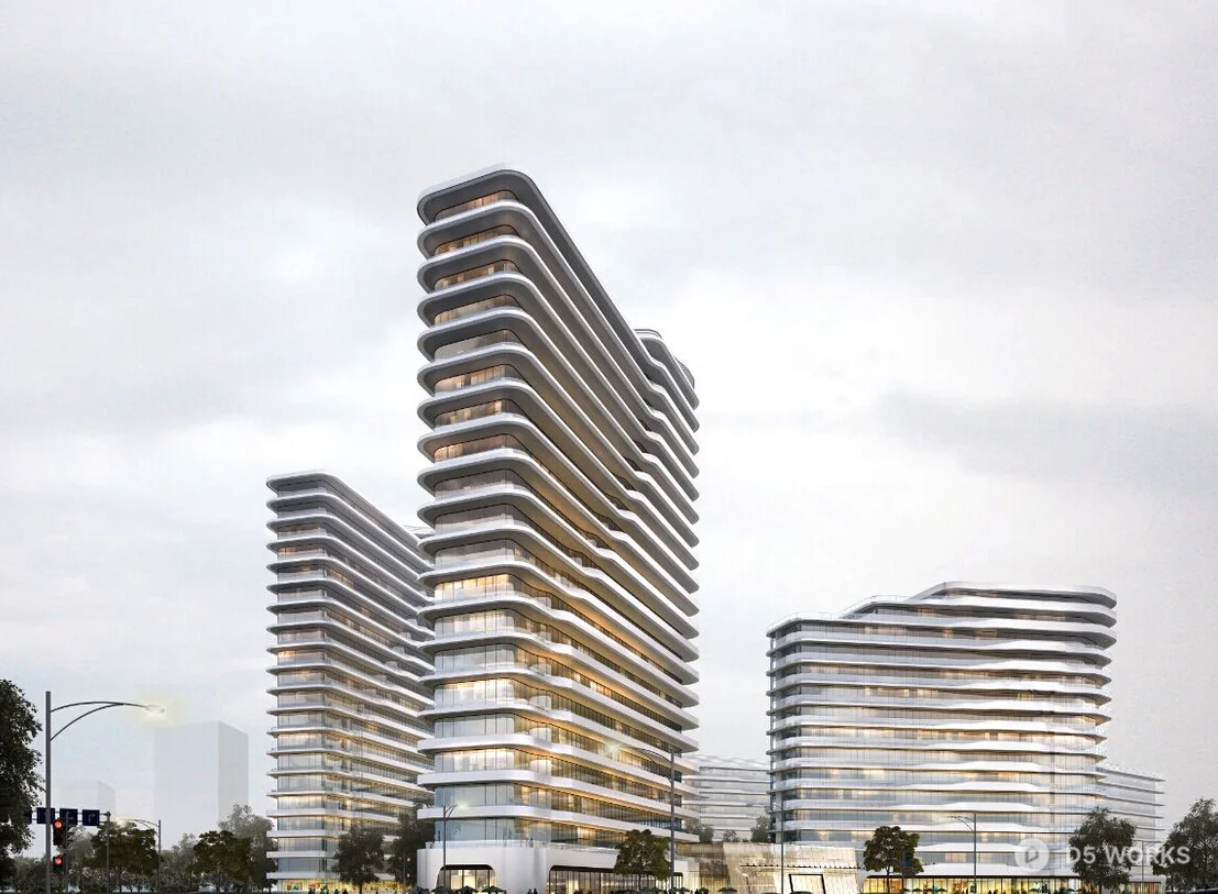 Modern Commercial Complex Under Cloudy Sky 3d model thumbnail 6