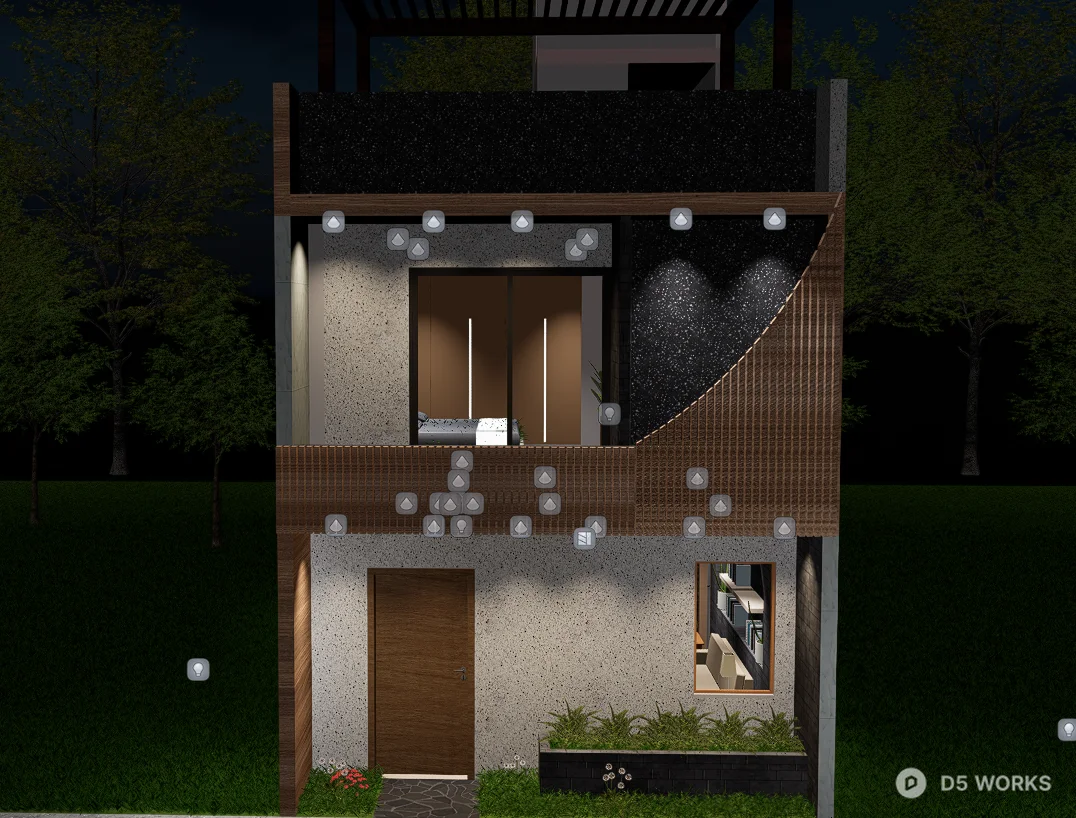 Modern Single Apartment Exterior Night View 3d model - Image 1