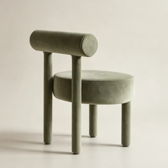Minimalist Sage Green Velvet Tubular Chair 3d model