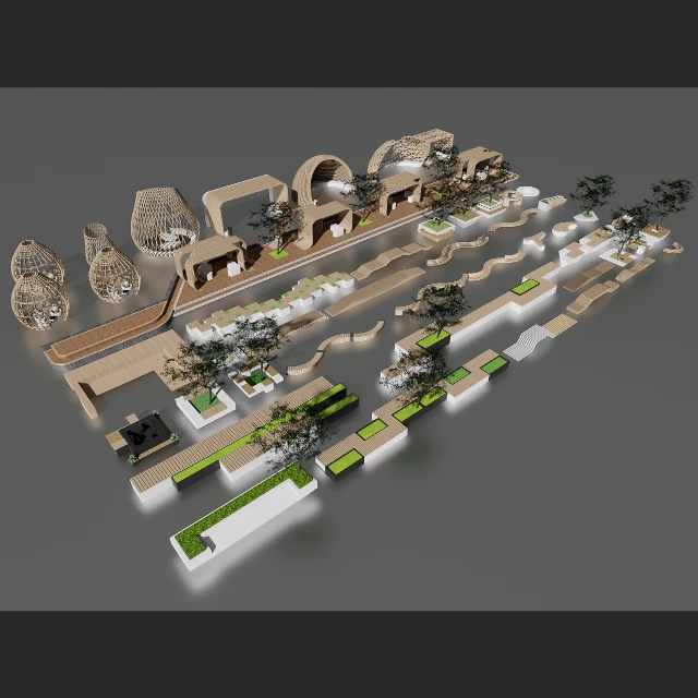 Modularization Organic Landscape and Landscape Seat Kit 3d model