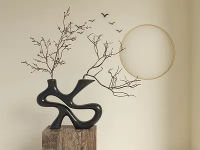 Abstract Black Vase With Branches 3d model
