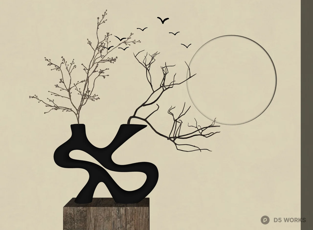 Abstract Black Vase With Branches 3d model thumbnail 3