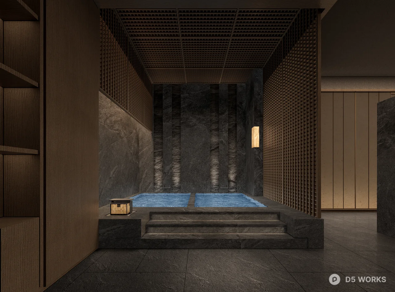 Minimalist Spa Corridor With Ambient Lighting 3d model thumbnail 3